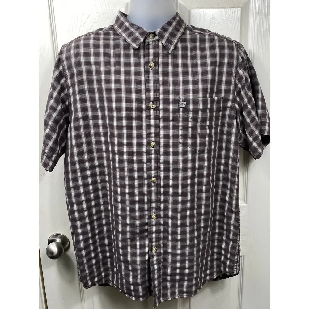 The North Face Men's Plaid Short Sleeve Button Down Shirt Outdoor Hiking L/G